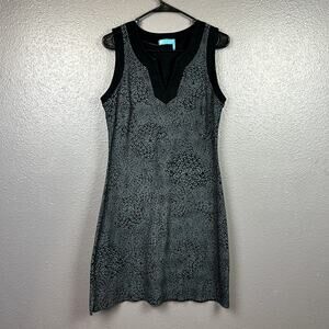 FRESH PRODUCE Womens Small Black Gray Geometric Floral Sleeveless V-Neck Dress